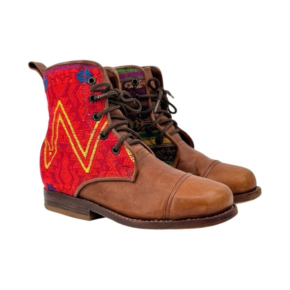 Teysha Artisanal Handwoven Brown Lace Up Full Grain Leather Boots - Picture 1 of 11